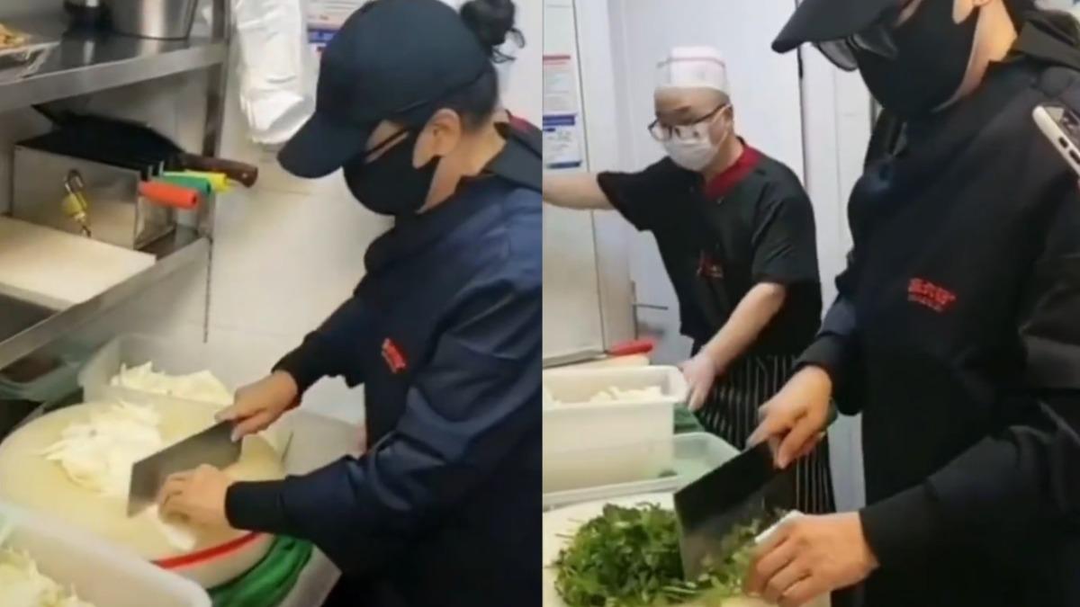 張蘭沒洗手就切菜,讓網友十分傻眼。(圖/翻攝自微博)