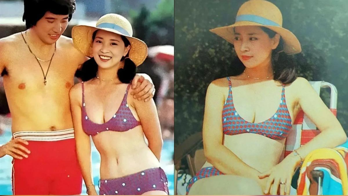 年輕的林鳳嬌與秦漢在泳池邊開心合影。（圖／翻攝自微博）
