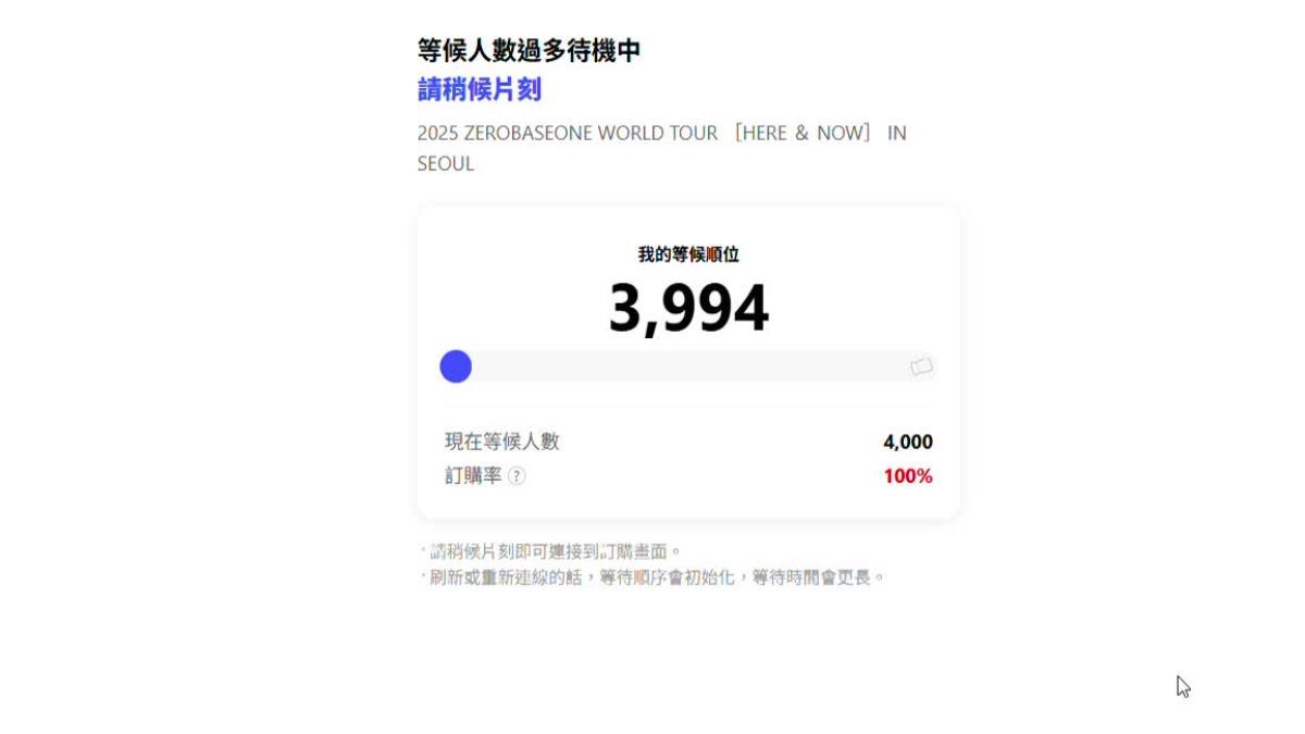 韓國售票系統常使用排隊機制。(圖/翻攝售票網站)