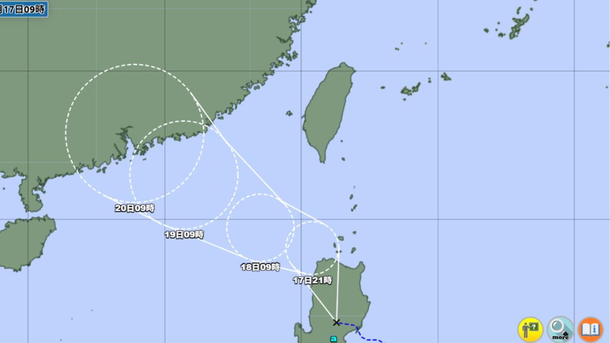 位於呂宋島的熱低壓估將通過台灣南方海面。(圖/翻攝自日本氣象廳)