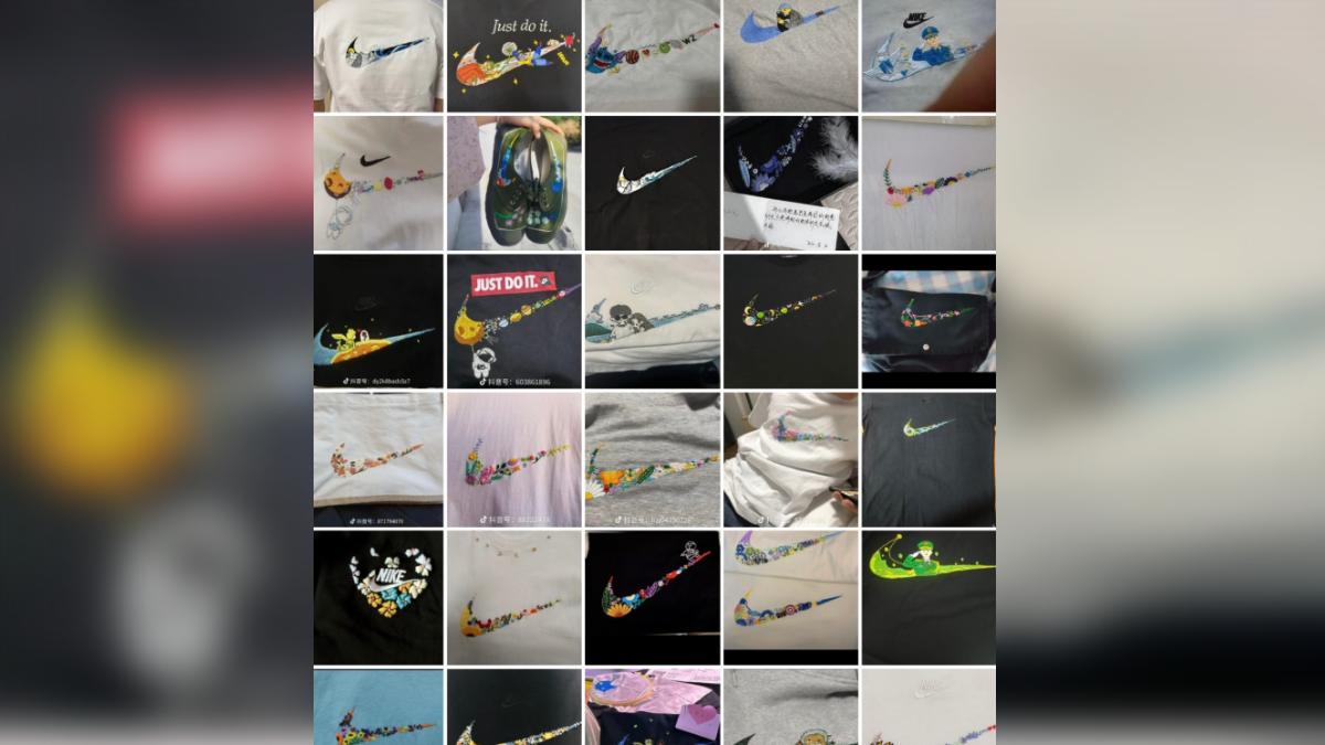 不少人還曬出自己縫的 Nike 標誌。(圖/翻攝tiktok@黑大帥哥)