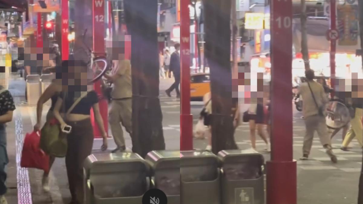一名男子深夜在西門町吼叫,並怒砸腳踏車。(圖/民眾授權提供)