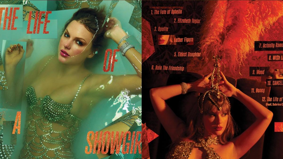 《The Life of a Showgirl》以鮮豔的橘色及綠色作為專輯主色調。左圖為專輯封面。(圖/取自IG@taylorswift)