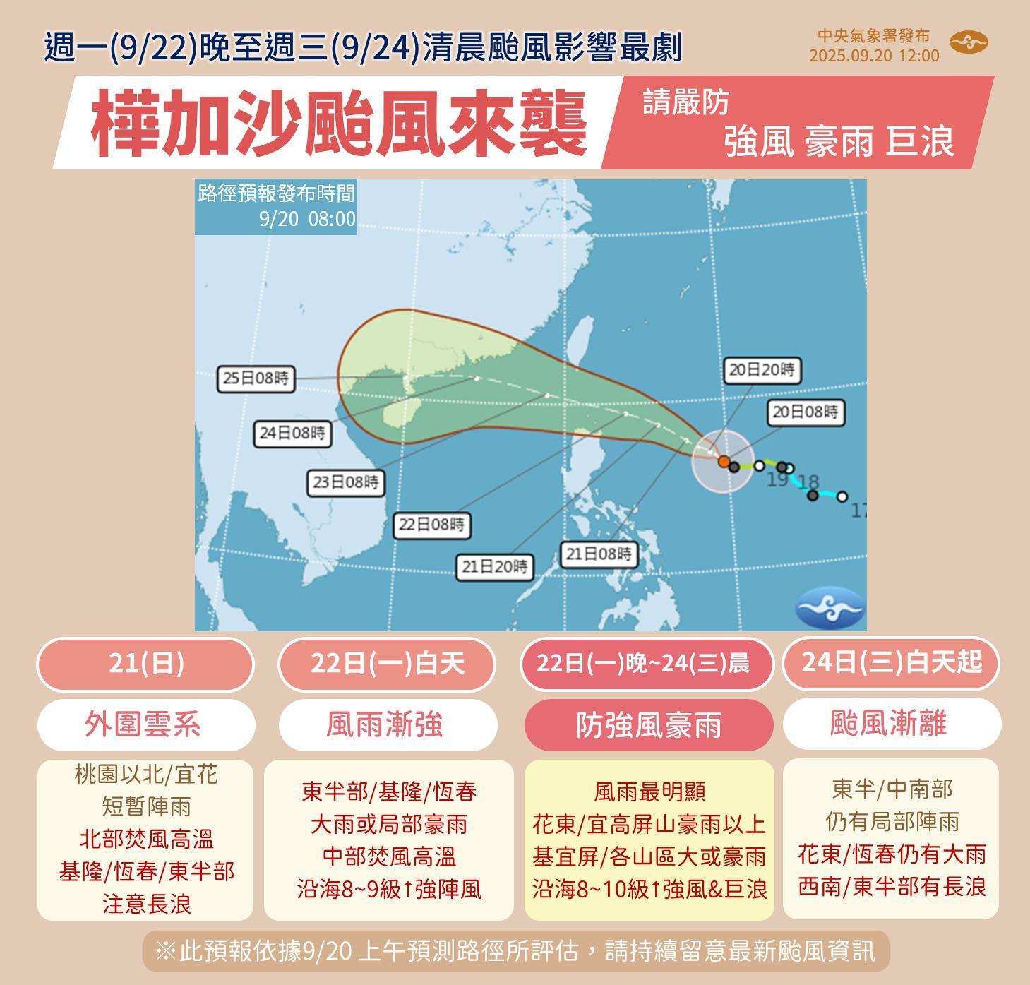 未來4天颱風影響天氣狀況。（圖／翻攝自中央氣象署）