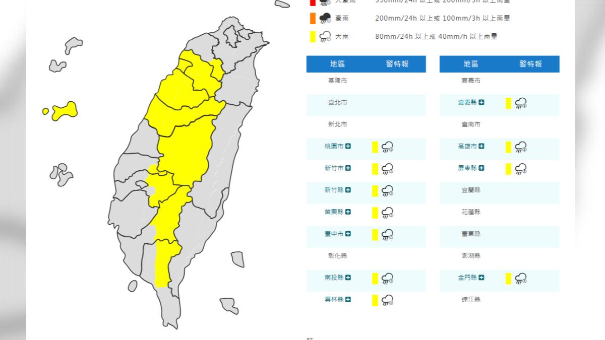天氣／雨來了！11縣市大雨特報　氣象署：注意雷擊、強降雨
