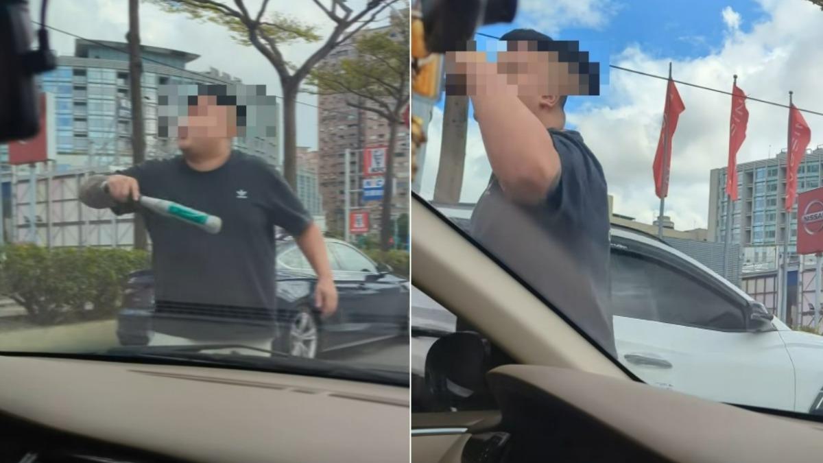 不爽前車「鬼切」險撞!淡水刺青男拿鋁棒攔車叫囂慘了