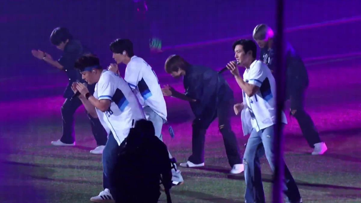 SUPER JUNIOR小分隊L.S.S.受邀到中職表演。(圖/翻攝啦啦隊合作攝)