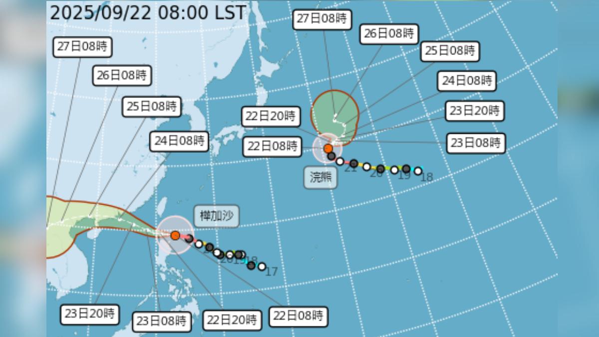 浣熊以及樺加沙同時升級為強烈颱風。(圖/氣象署)