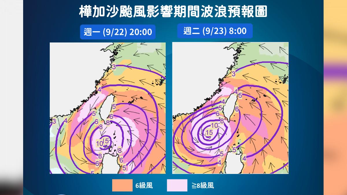 颱風影響期間波浪預報圖。(圖/中央氣象署)