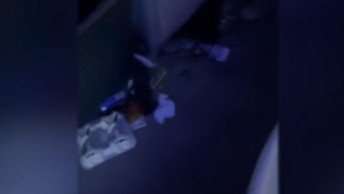 企業包場在大巨蛋舉杯敬酒「擋視線」，散場時還留下一地垃圾。（圖／民眾提供）