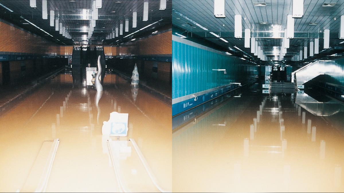 台北捷運多個車站淹水。(圖/翻攝自臉書粉絲專頁「台北捷運Metro Taipei」)