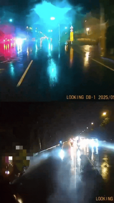 盧女駕駛機車自後方超車後,疑似未及時發現快慢車道分隔島,且未減速,導致機車徑直撞上。(圖/民眾提供)