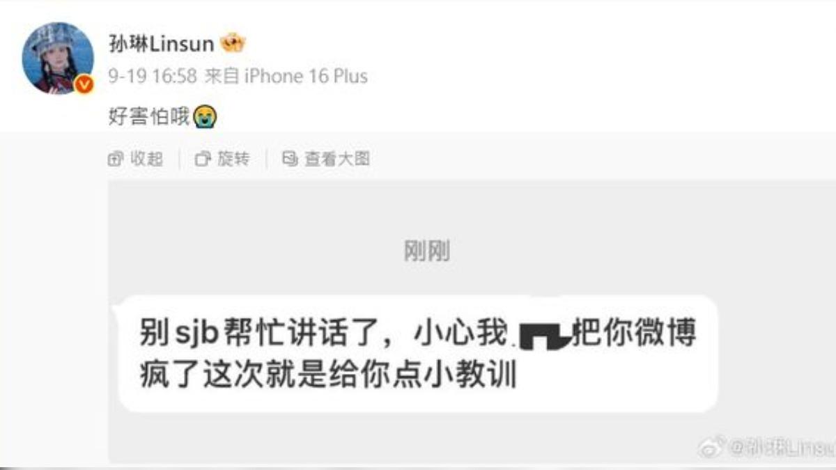 孫琳多次替于朦朧發聲,之後竟收到威脅訊息。(圖/翻攝自微博)