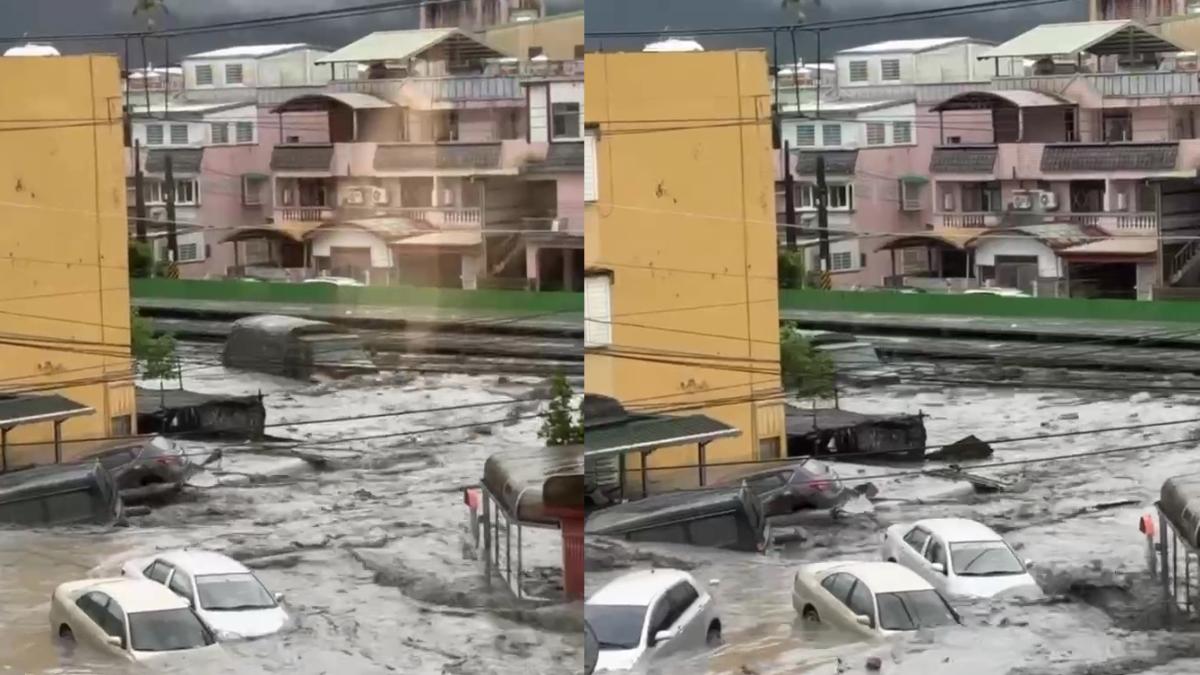 有片/花蓮馬太鞍溪堰塞湖溢流 千萬噸水灌入市區「軍卡」也檔不住