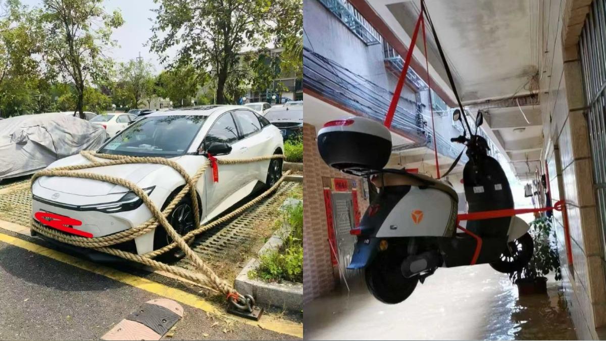 樺加沙過境!陸男「五花大綁愛車」 結果防不勝防