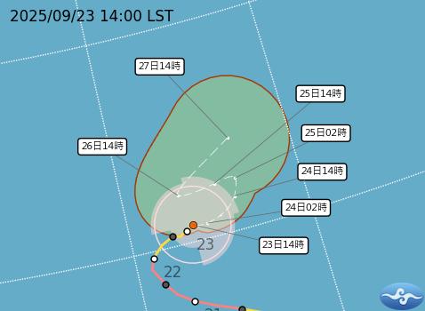 浣熊颱風路徑潛勢預報。(圖/中央氣象署)