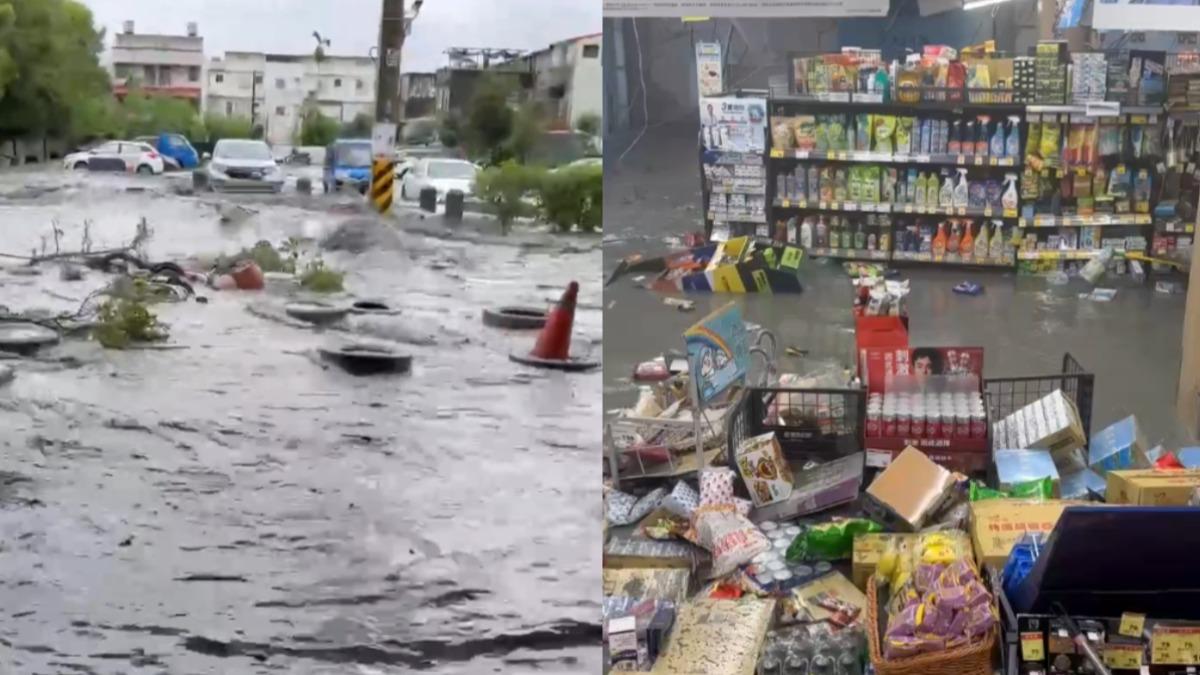 大量泥水淹進全聯超市,商品被水沖得四處飄。(圖/民眾提供)