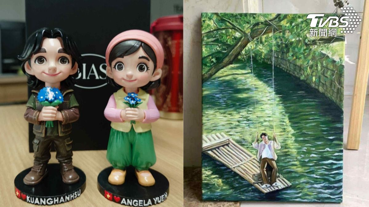Q版公仔與另一幅油畫作品。（圖／許光漢越南粉絲團提供，請勿翻拍）