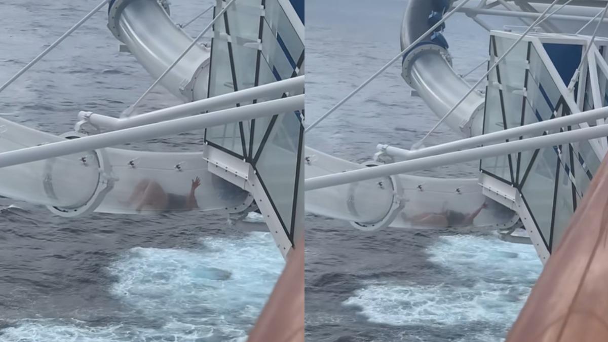 女遊客卡郵輪高空滑水道「下方就是大海」 掙扎影片曝光