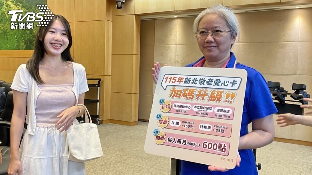 新北敬老卡明年7月加碼至600點 可支付掛號費、運動中心