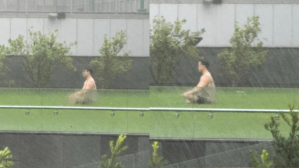 颱風天驚見武林高手!香港十號風球 他戶外草地「修煉打坐」