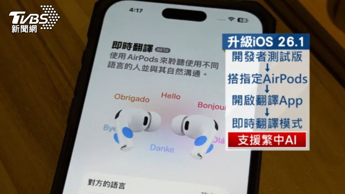 蘋果最新iOS 26.1開發者測試版支援繁中AI。(圖/TVBS)