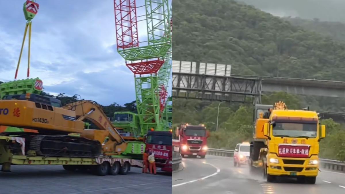 吊車大王「救災車隊」到了!開10小時挺進花蓮 最新畫面曝光
