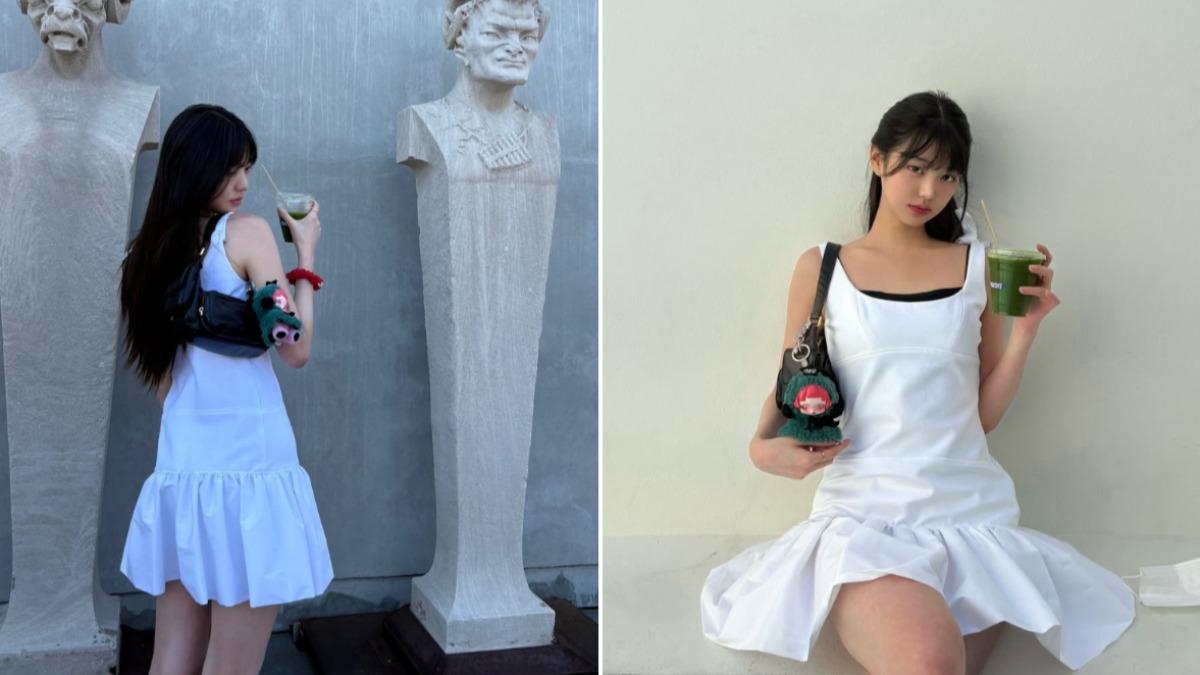 人氣女星張員瑛選擇SANDRO白色連身短洋裝,散發出青春活力感。(圖/翻攝自IG@for_everyoung10)