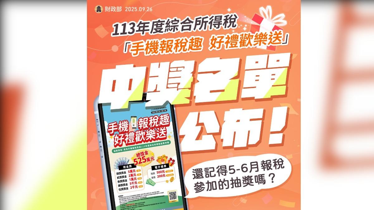手機報稅抽獎開獎!完整中獎名單出爐 1人獨得5萬元