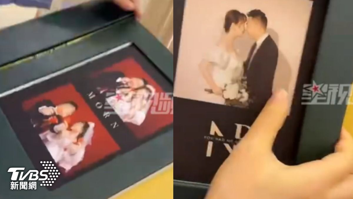 蒲女士表示，其中一本婚紗封面是正確的，但內頁卻被錯置成其他新人的照片。　（圖／翻攝自微博＠星視頻）