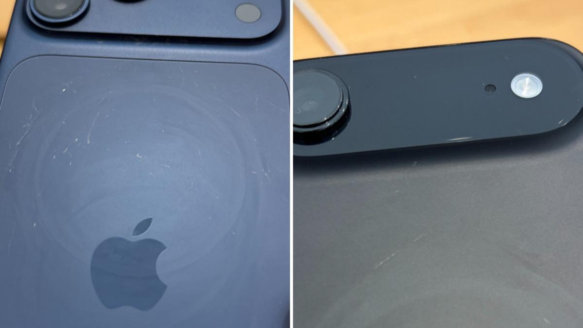 iPhone 17展示機才剛擺出就有一堆刮痕。（圖／翻攝自 X @tm20314）