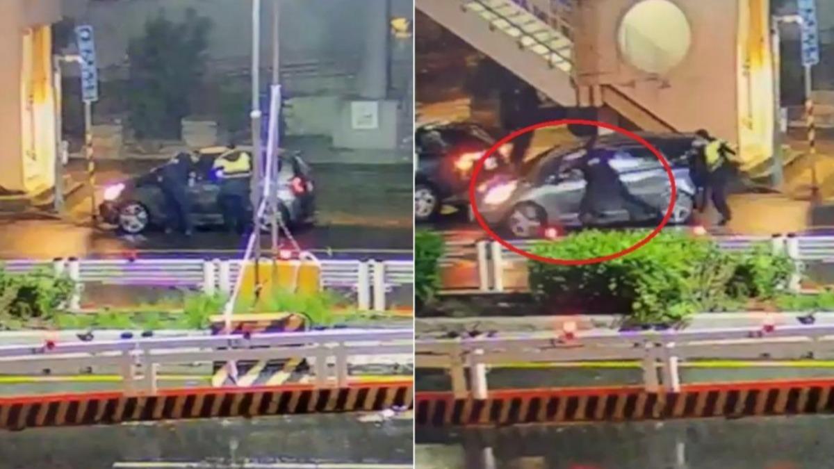 陳女開車拖行劉姓所長。(圖/翻攝記者爆料網)