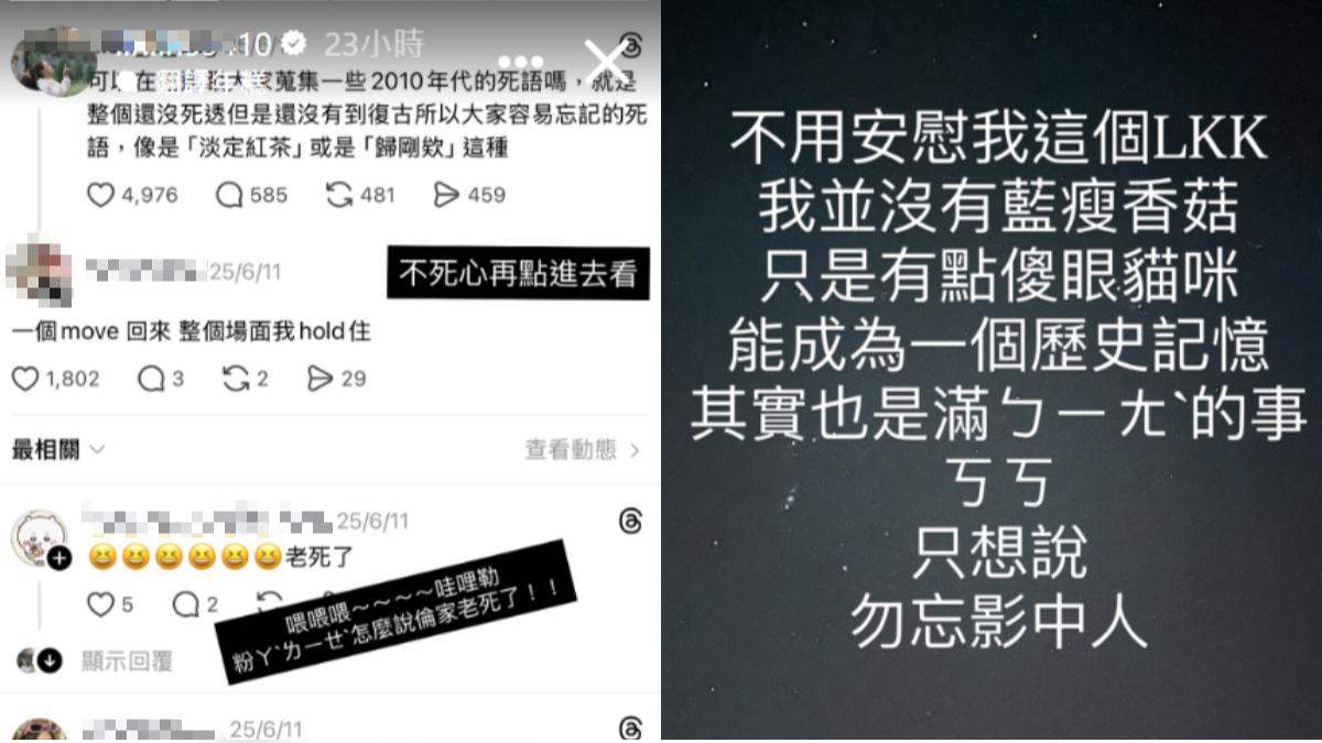 謝依霖使用許多死語,幽默回應。(圖/翻攝自IG@linlin59410)