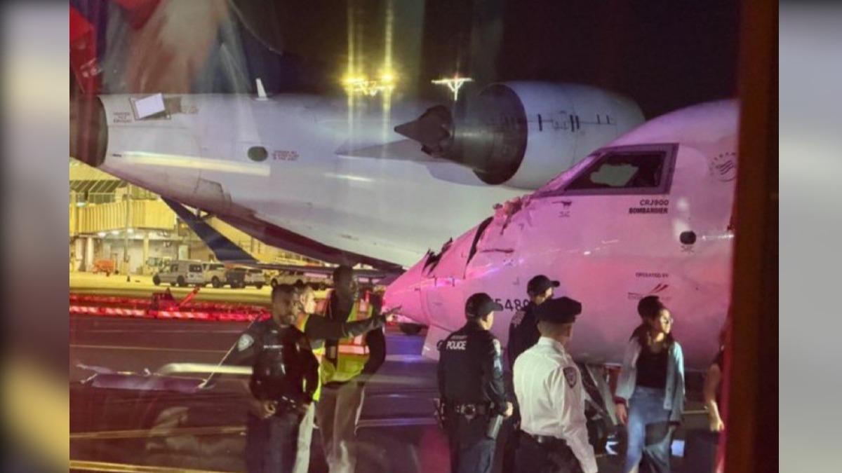 快訊／達美航空兩機相撞　機鼻受損、機翼脫落至少1人傷