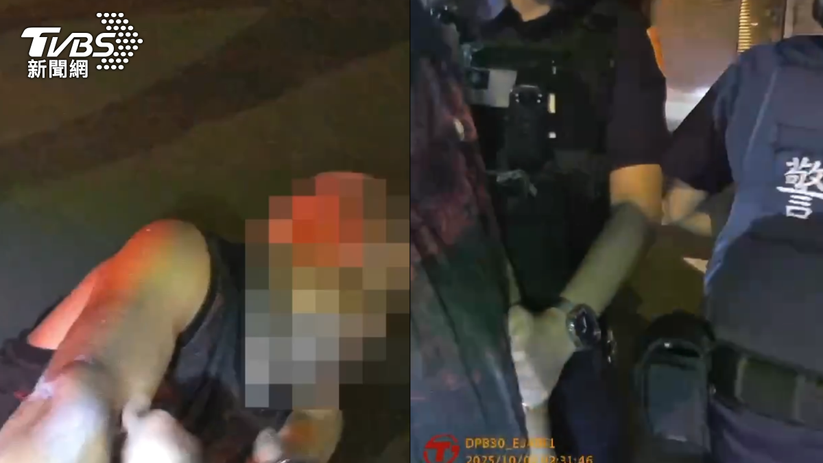 施姓嫌犯被員警壓制時,試圖為自己辯解,聲稱自己吃了安眠藥才會站不穩,但仍被押上警車。(圖/TVBS)