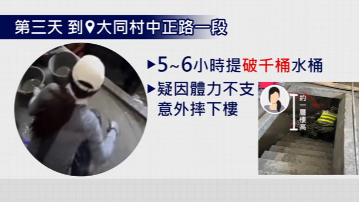 提水桶女超人跨半個台灣救災意外摔斷手,前中職球員徐余偉喊「早日康復」。(圖/翻攝thread:sace120530)