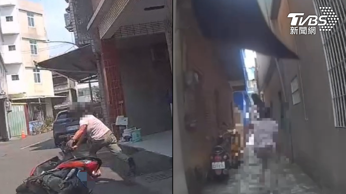 高雄楠梓一名逃逸移工，拒絕警盤查落跑，因為太緊張當場摔車，顧不得傷勢，拔腿狂奔，員警拿辣椒水制伏（圖／TVBS）