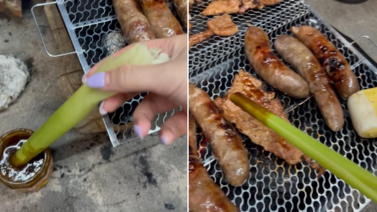 網友意外發現筊白筍皮可以當作烤肉刷。(圖/網友cynthia_0612_授權提供)