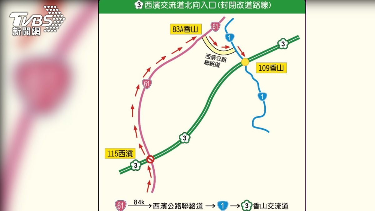 苗栗縣警局配合高公局實施封閉國道3號西濱交流道北上匝道管制措施,規劃相關交通疏導。(圖/TVBS)
