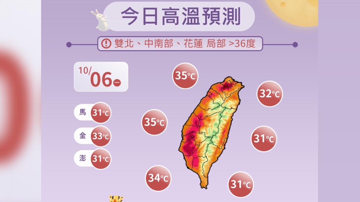 今日高溫預測。（圖／中央氣象署）