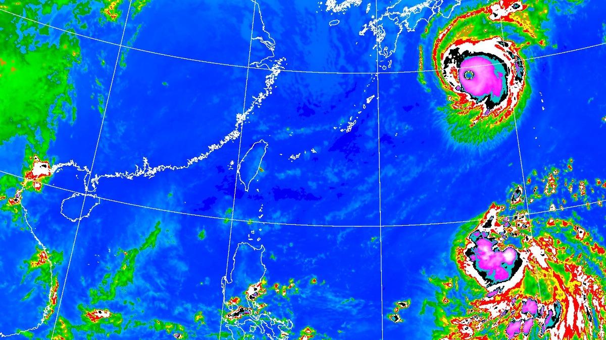 除了哈隆颱風以外,關島西北方海面還有另一個熱帶擾動醞釀中。(圖/氣象署)