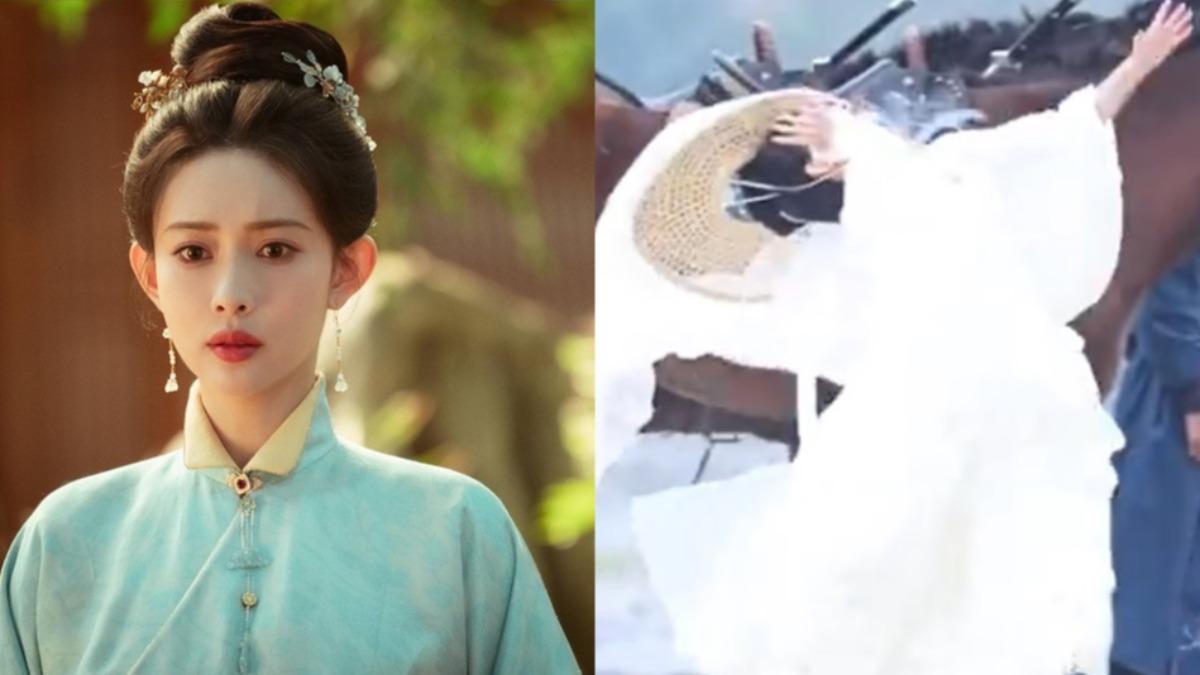陸劇女神拍戲出事了!孟子義帽紗被踩「頭往後對折」 驚悚畫面曝光