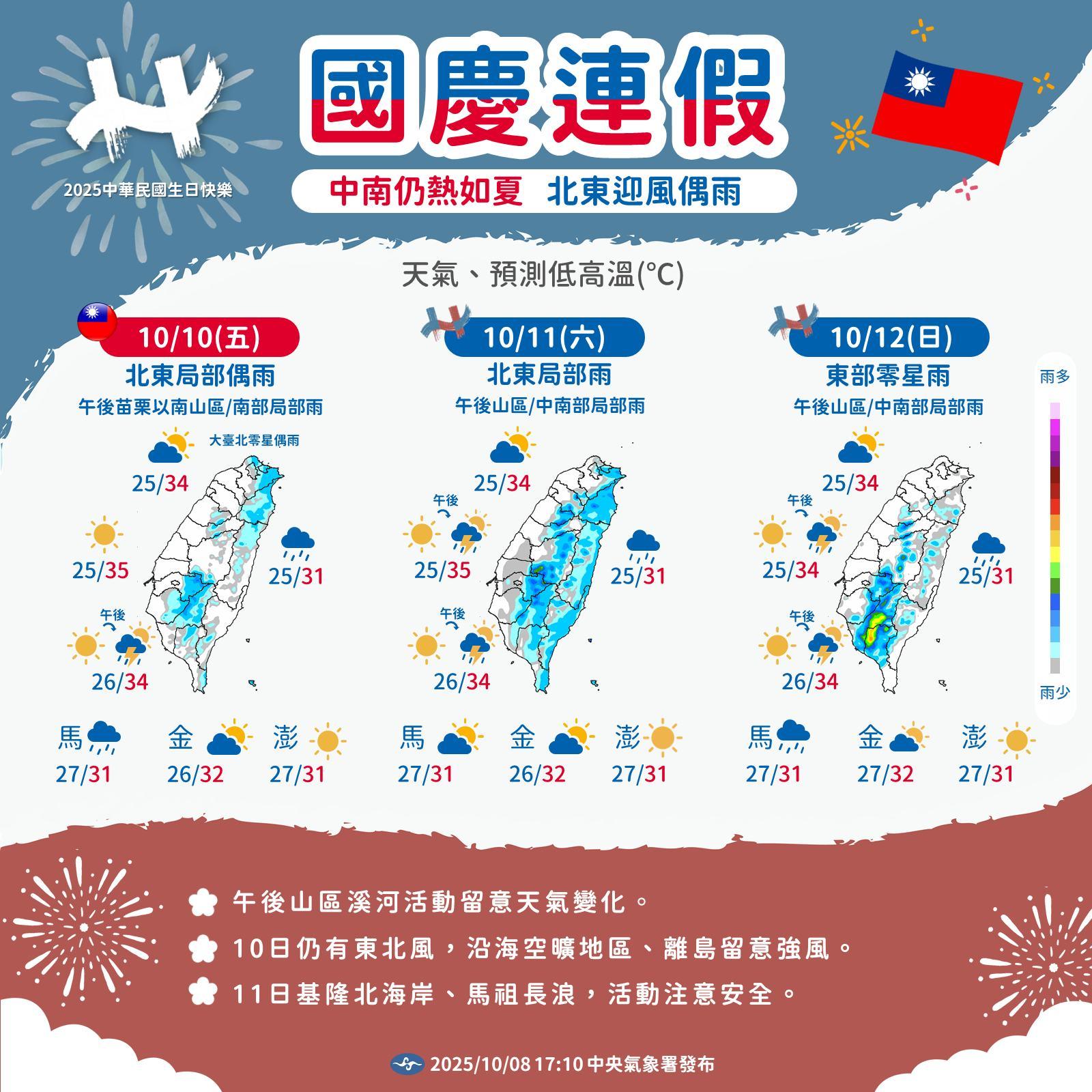 天氣,國慶連假天氣,明天天氣,今天天氣,連假天氣,國慶連假下雨,一週天氣,天氣預報,中央氣象署,氣象預報