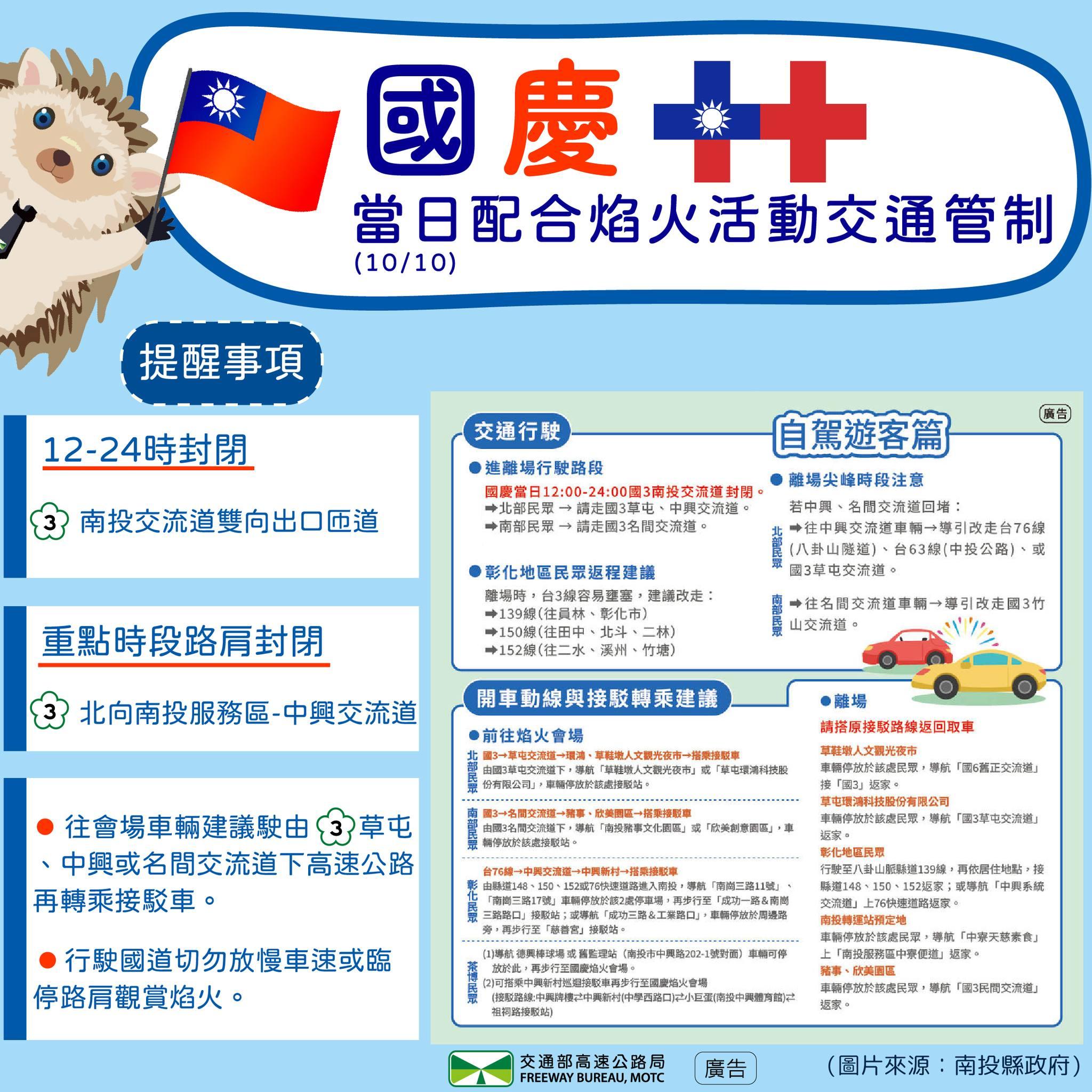 國慶焰火活動交通管制。(圖/高公局提供)