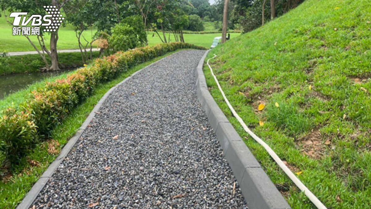 松藝路口步道延伸綠意,展現果嶺自然公園的清新氣息。(圖/TVBS)
