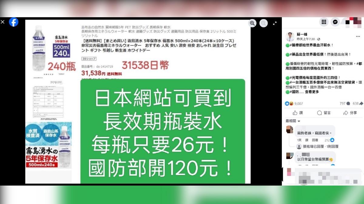 戰備水一瓶120元？醫揪日本網站價格　網傻眼：日幣當台幣