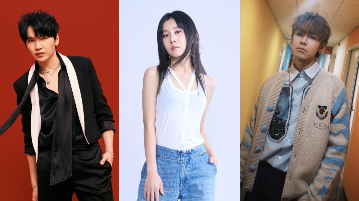 牛奶(左圖起)、白安以及鼓鼓陪蕭秉治連線直播。(圖/相信音樂提供)