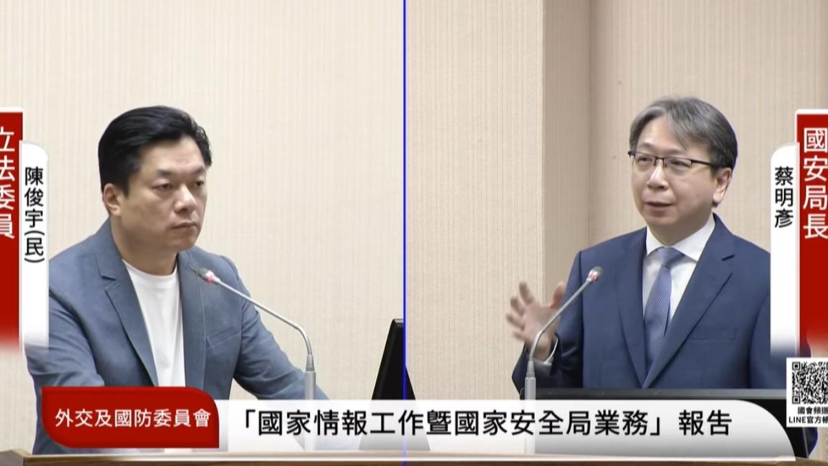 民進黨立委陳俊宇、國安局長蔡明彥。(圖/翻攝自國會議事轉播頻道)
