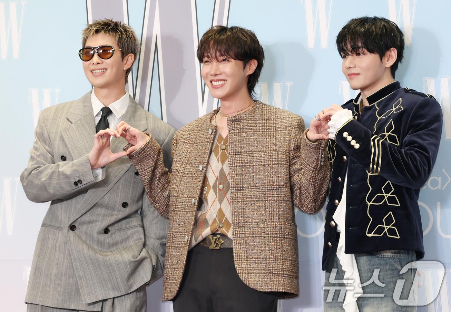 BTS成員左起為RM、j-hope、V。(圖/news1提供)