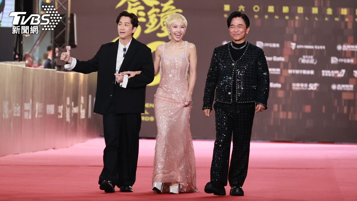 陳漢典(左起)、Lulu以及吳宗憲打頭陣現身紅毯。(圖/TVBS娛樂組攝)